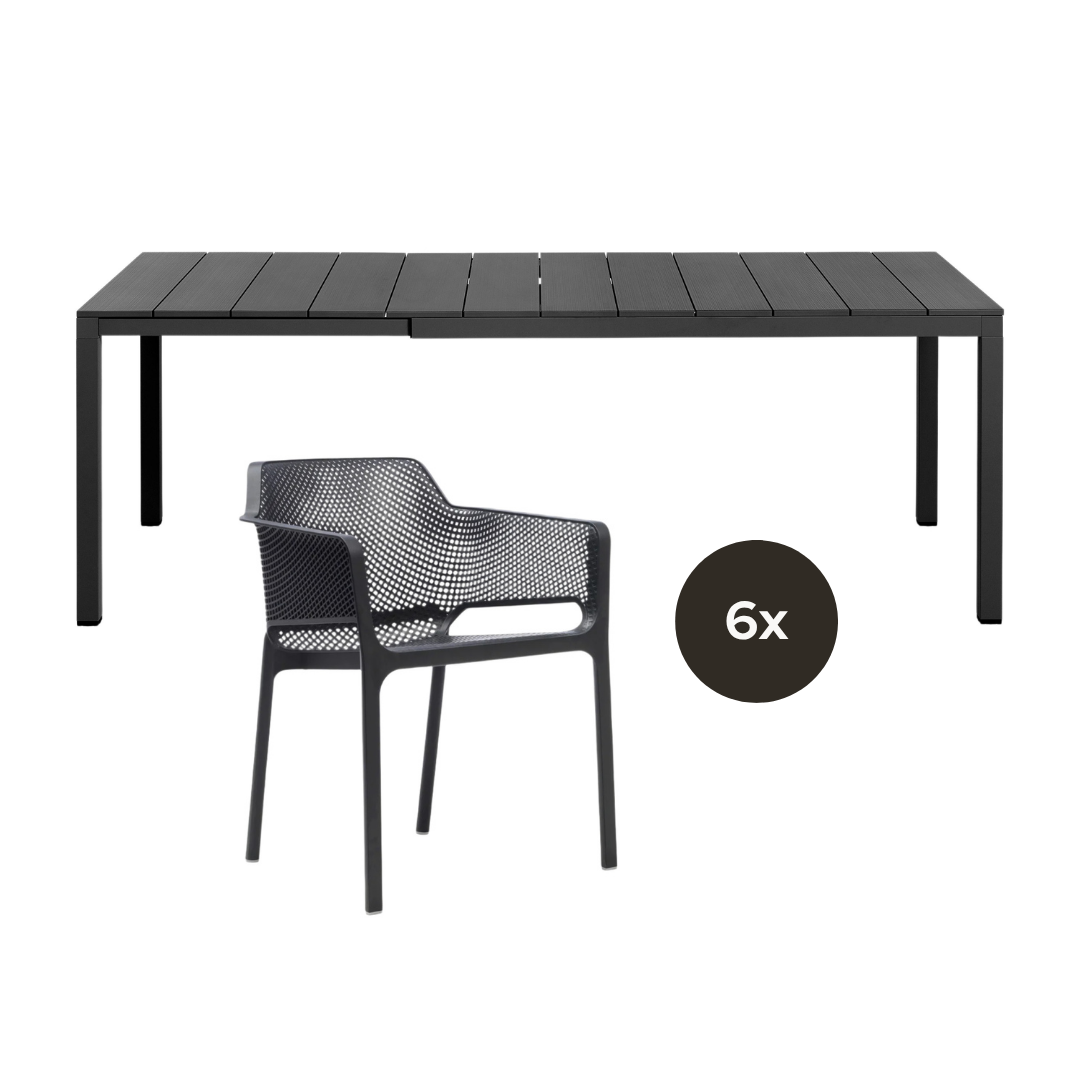 Nardi - Set Rio DurelTOP Ausziehtisch + 6x Net Armlehnstuhl Anthrazit