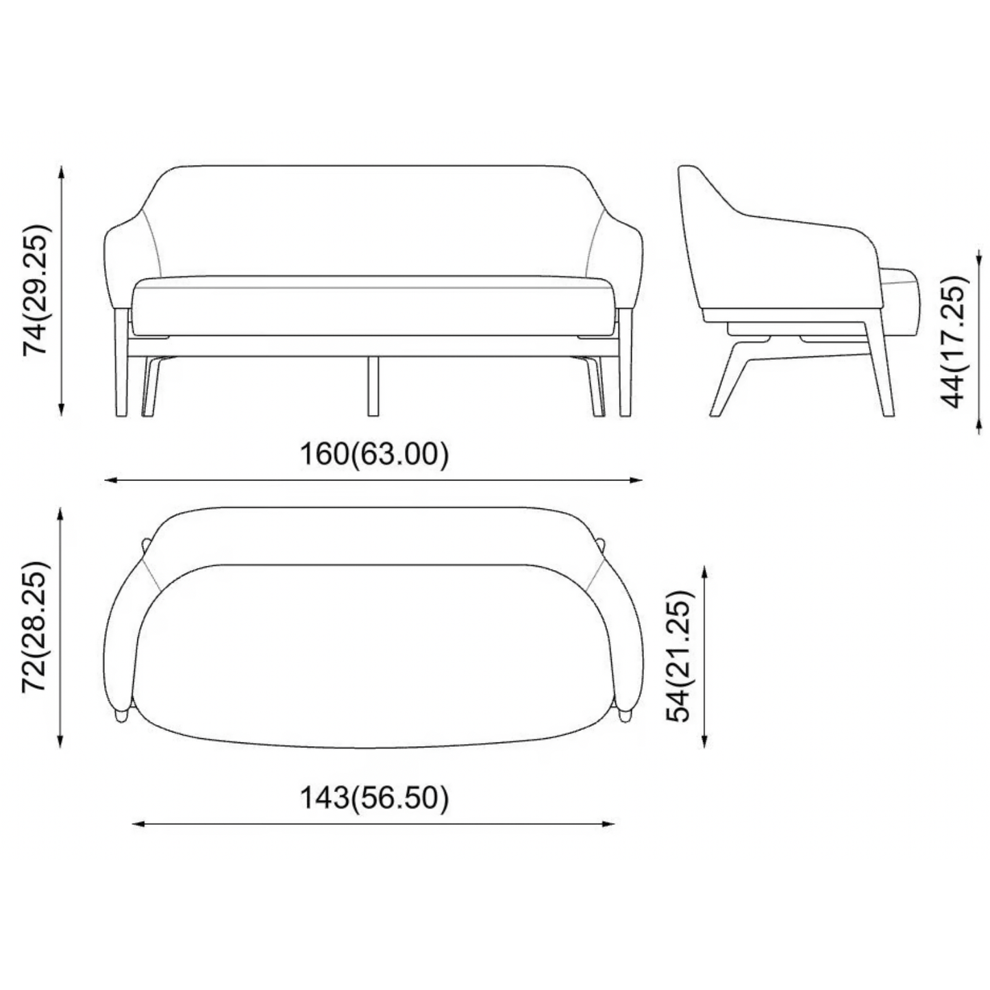 Piaval_2-Sitzer Sofa_Macaron_Abmessungen